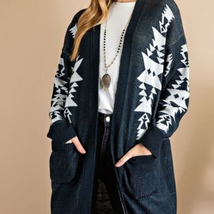 Navy Aztec Knit Cardigan | Boho Tribal Print Layer (S)